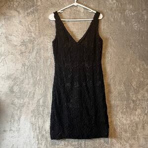 THEIA‎ Lace Sz 10 Floral Silk Blend Knee Length Dress Black Women's